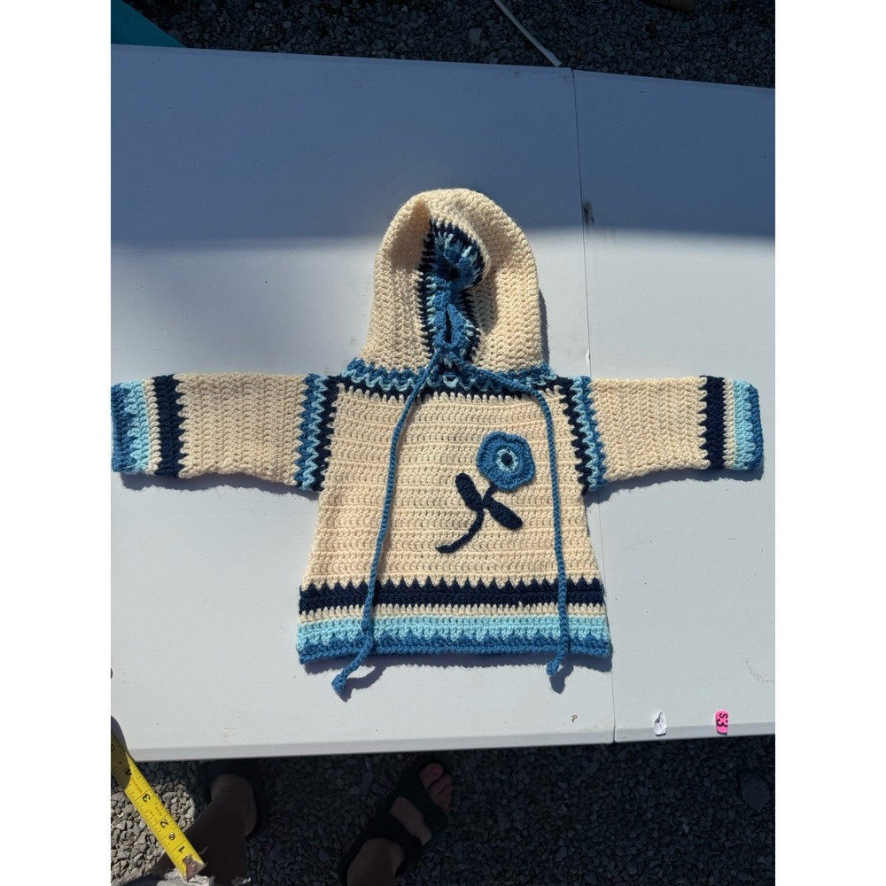 Handmade Child Crochet Zip Up Hooded Sweater Boho Floral See Measure girls